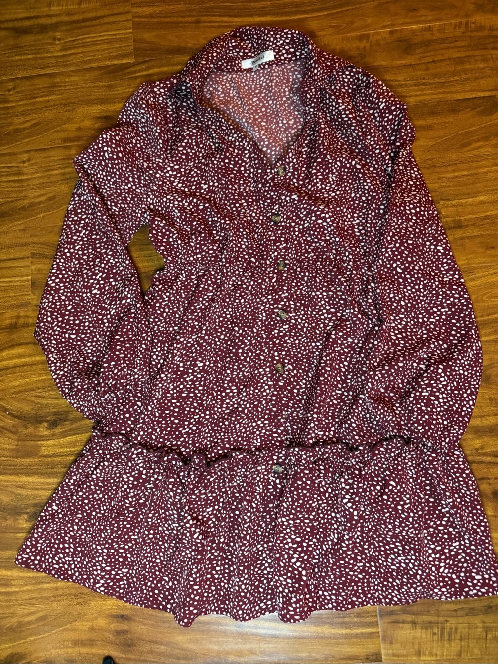 Women’s Maroon Polka Dot Button-Front Dress